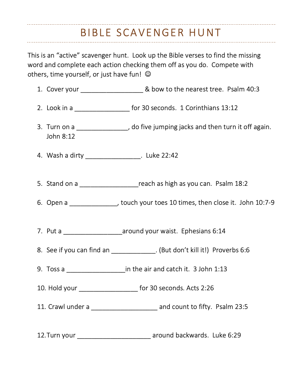 Bible Treasure Hunt & Scavenger Hunt Ideas Regarding Bible Scavenger Hunt Worksheet