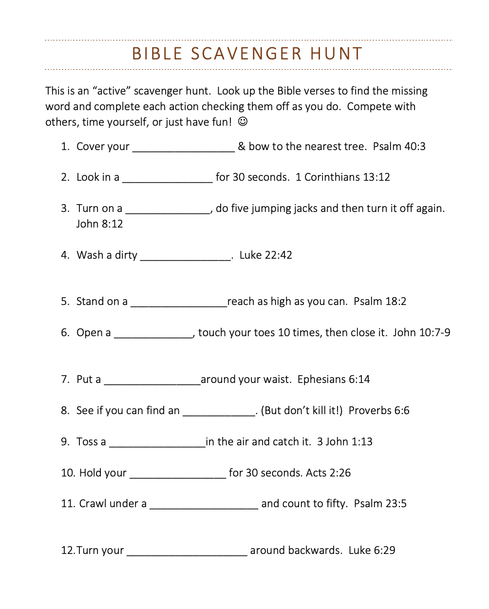 Youth Bible Activities Printable - Printable World Holiday